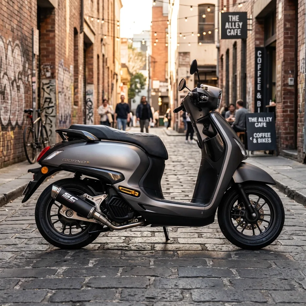 แต่งหล่อเสริมสมรรถนะ Honda Giorno+: รวม 4 ชิ้นส่วนแต่งตรงรุ่น ฝาเปิดเก๊ะ CNC พักเท้าหลังทูโทน ท่อผ่าหมก มอก. และชุดเสื้อสูบแท้ 4V
